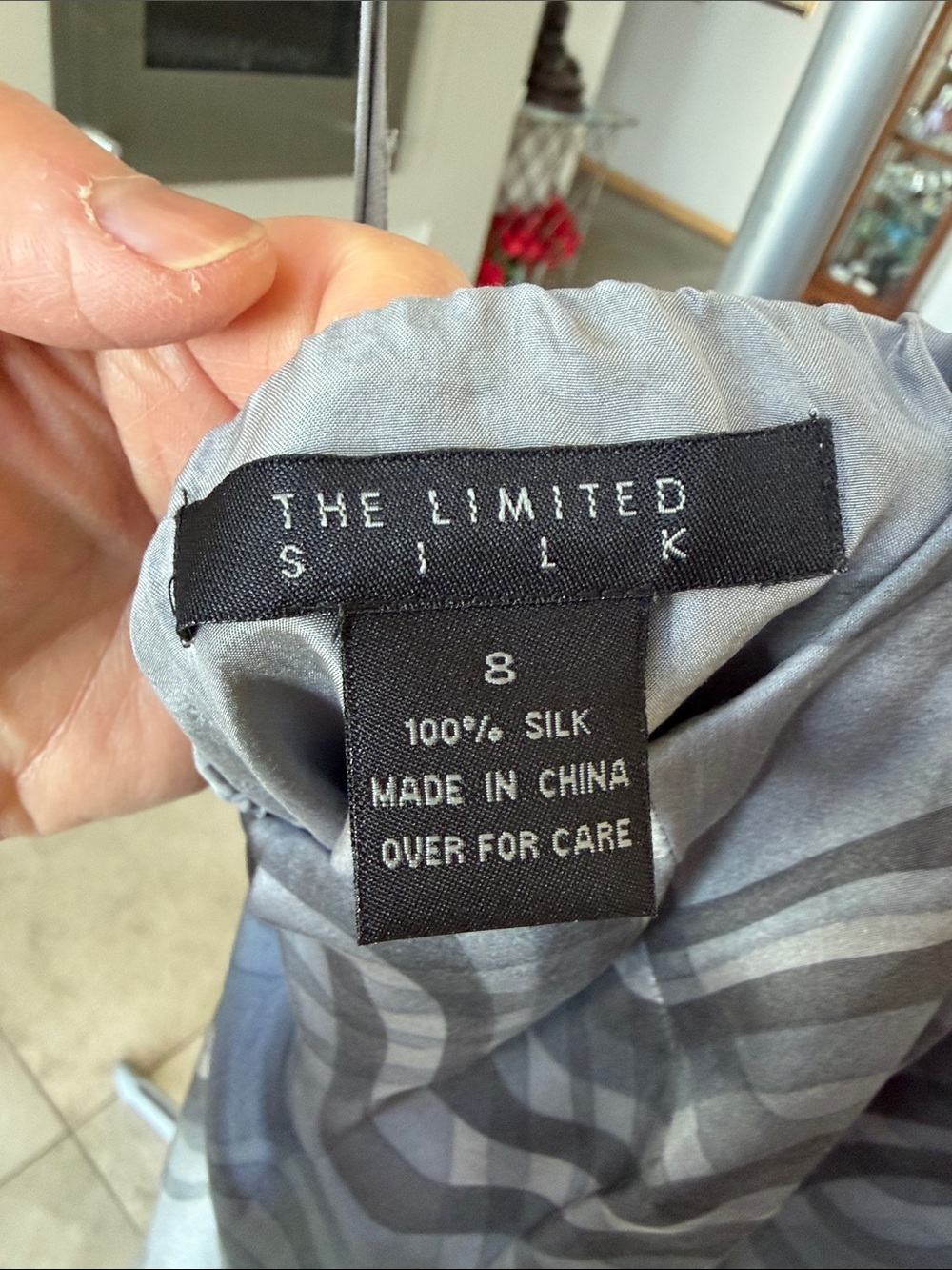 The Limited 100% silk Gray Wave-Print Silk Slip Dress neck halter size 8 - Picture 7 of 8